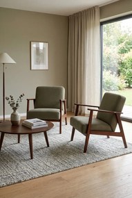 Oliwkowy fotel drewniany typu lisek w stylu vintage L3-P88