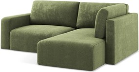 Zielony rozkładany/ze schowkiem narożnik z tkaniny szenilowej (prawostronny/w kształcie litery L) Kona – Makamii