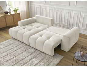 Biały rozkładany/ze schowkiem narożnik z tkaniny szenilowej (lewostronny/z szezlongiem) Roxelane – Bobochic Paris
