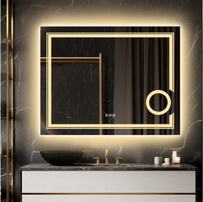 Lustro łazienkowe LED, podświetlane, anty-parujące, powiększające lustro ścienne, 90x70cm