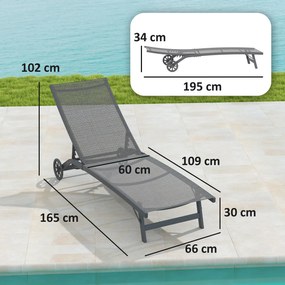 Outsunny Leżanka z regulowanym oparciem w 5 pozycjach, Oddychający materiał, Rama aluminiowa, Ciemnoszara, 195 x 66 x 34 cm