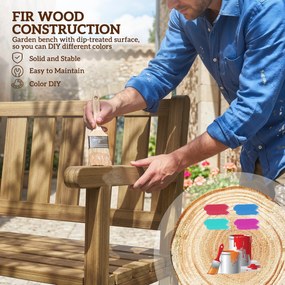 Outsunny Ławka ogrodowa 3-osobowa, odporna na warunki atmosferyczne, z oparciem i podłokietnikami, drewno, 360 kg nośności, teak | Aosom PL