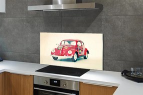 Panel szklany do Kuchni Czerwony Samochód w Kwiaty