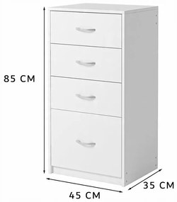 Nowoczesna półka z 4 szufladami w stylu loftowym, biała komoda, duża szafka biurowa 85 cm