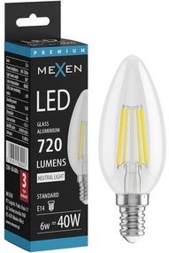 Mexen Vintis żarówka filament LED E14, C35, 6W, Neutralna - 4000K, 720 lm, clear - L154-E14-0640-00