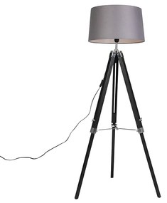 Lampa podłogowa statywowa czarna z kloszem 45cm len ciemnoszaryPrzemysłowy Oswietlenie wewnetrzne