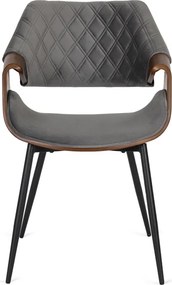 Krzesło Tapicerowane z Drewna Giętego do Salonu DAKOTA Szare/Orzech Welurowe Nowoczesne Loft