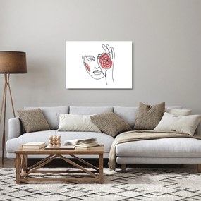 Obraz na szkle - Line art twarz z różą (70x50 cm)