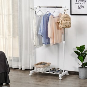 HOMCOM Mobilny wieszak na ubrania z regulowaną wysokością, z dolną półką, 4 koła, Biały