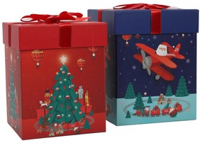 Dwa pudełka na prezenty z motywem Mikołaja, 26 i 23 cm