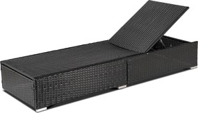 Leżak ogrodowy z regulowanym oparciem Brizo, czarny technorattan/brązowa poduszka