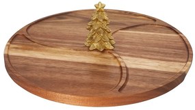 Okrągła deska do serowania przekąsek NEVESSA, ozdobna choinka, drewno akacji, Ø 28 cm
