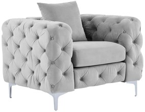 Fotel Chesterfield z weluru jasnoszary – EDWINA