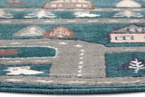 Dywan dziecięcy Adventures – Uliczki zielono-brązowo-szare koło 100 cm x 100 cm Atest Oeko-Tex