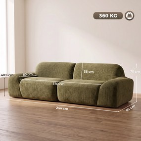 HOMCOM Sofa 3-osobowa, zaokrąglona i bezramowa, z przestronnym siedziskiem, grubo tapicerowana, bez montażu, Ciemnozielony | Aosom PL