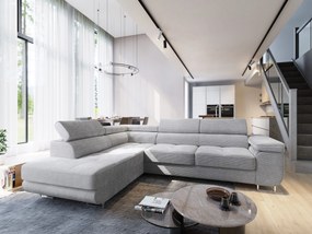 Masseno Narożnik APIRO z funkcją spania i pojemnikiem na pościel Narozniki L, Rozkładana sofa - Jasnoszary, POSO 55