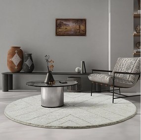 Dywan Bahar Shaggy wzór trójkątów, kremowy, 120 cm okrągły