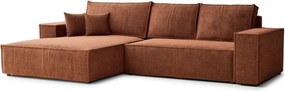 Rozkładany/ze schowkiem narożnik z tkaniny szenilowej (lewostronny/z szezlongiem) w kolorze miedzi Maze – Maison de Rêve
