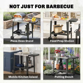 Outsunny Wózek kuchenny na kółkach, serwujący wózek z haczykami, uchwyt na ręczniki, stojak na worki na śmieci, stal nierdzewna, 115 x 67,5 x 80,5 cm, czarny | Aosom PL