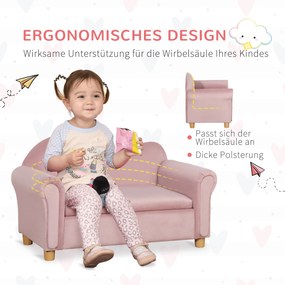 HOMCOM Sofa Dziecięca z Przestrzenią Do Przechowywania 84x415x485cm Różowa | Aosom PL