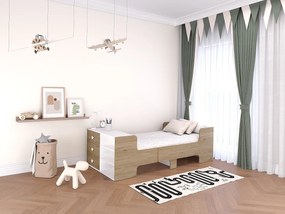 Łóżko rozsuwane 90 x 140/170/200 cm  ze skrzynią i - Naturalny i biały - GAROLIO