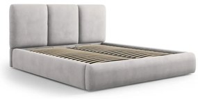 Jasnoszare tapicerowane łóżko dwuosobowe ze schowkiem i stelażem 200x200 cm Brody – Mazzini Beds