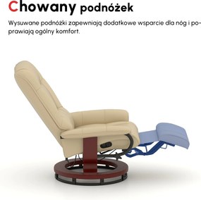 HOMCOM Fotel Relaksacyjny, Regulowany, z Funkcją Leżenia, do 120 kg, Ekoskóra, 78 x 87 x 100 cm, Kremowy
