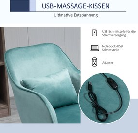 Vinsetto Fotel z masażerem krzesło obrotowe z funkcją wibracji aksamit Maksymalne obciążenie 115kg Zielony | Aosom PL