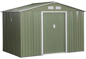 Outsunny Metalowy domek narzędziowy do ogrodu z drzwiami przesuwnymi 277x195x192 cm zielony | Aosom PL