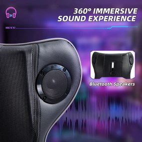 Vinsetto Ergonomiczny fotel gamingowy z funkcją kołysania i głośnikami, wsparcie lędźwiowe i na szyję, do pokoju gracza, sztuczna skóra, Szary+Czarny