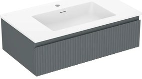 Mexen Rivel szafka łazienkowa 80 cm z umywalką Otis, 1 szuflada, ryflowana , grafit mat/biała mat - 91A20-08023-1-BF66-W18M01