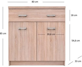 Komoda Dwudrzwiowa z Szufladą Drewniana do Salonu ELEGO 80 cm Dąb sonoma Nowoczesna