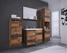 meble łazienkowe, zestaw wiszący do łazienki z umywalką, lustrem i 2 słupkami, old style mat