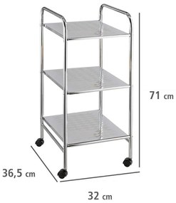 Regał łazienkowy na kółkach z trzema półkami, stal, 32 x 71 x 36,5 cm, WENKO