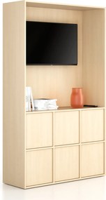 Szafka biurowa FRAME, 6x drzwi, z wnęką, 1299 x 450 x 2162 mm, PUSH-lock, brzoza