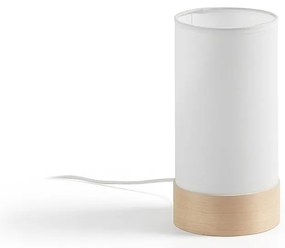 Biała/w naturalnym kolorze lampa stołowa z litego drewna bukowego z tekstylnym kloszem (wysokość 26 cm) Slat – Kave Home