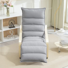 HOMCOM Fotel z laminowanej brzozy, tapicerowany fotel z regulowaną podnóżką, nowoczesny fotel z podłokietnikami, Jasnoszary