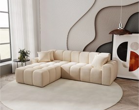 Emporius Napoli narożnik do salonu - gruba pianka, miękki narożnik w nowoczesnym stylu - lewostronny, tkanina aksamitna, beżowy (Komodo 11)