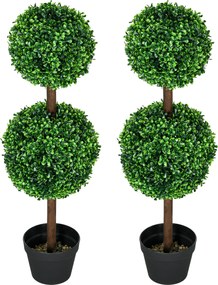 HOMCOM Sztuczne Rośliny, Zestaw 2 Bukszpanów, 90 cm Roślina Sztuczna, Drzewko Dekoracyjne do Wnętrz i na Zewnątrz, Zielony