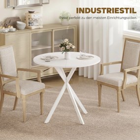 HOMCOM Okrągły stół kuchenny, 80 cm, kompaktowy blat, płyta wiórowa, metal, biały | Aosom PL