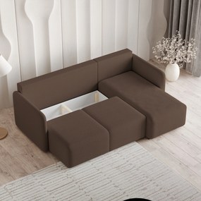 Masseno Narożnik SUVINO z funkcją spania i pojemnikiem na pościel Narozniki L, Rozkładana sofa - Brązowy, QUELLE 25