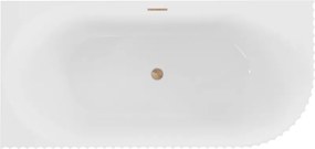 Mexen Gia wanna wolnostojąca narożna ryflowana prawa 150 x 75 cm, biała połysk, przelew miedź szczotkowana - 52701507500P-65
