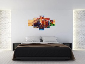 Obraz - Wieś na wybrzeżu Cinque Terre, Włoska Riviera, nowoczesny impresionism (125x70 cm)