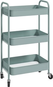 HOMCOM Wielofunkcyjny Wózek Kuchenny, Wózek Pomocniczy, 3 Półki, 4 Kółka, 45 cm x 30,6 cm x 79 cm, Jasnoniebieski