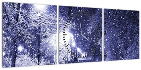 Obraz - Magiczna zimowa noc (z zegarem) (90x30 cm)