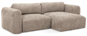 Jasnobrązowy narożnik rozkładany z tkaniny szenilowej ze schowkiem (prawostronny/z szezlongiem) Mele – Makamii