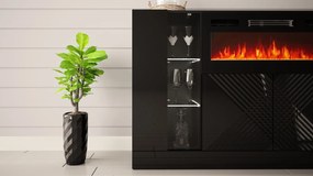 Czarna komoda z kominkiem elektrycznym i oświetleniem Diuna 1