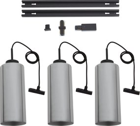 Nowoczesny system szynowy czarny z 3 lampami wiszącymi z przydymionego szkła 1-fazowy - Iconic Laura