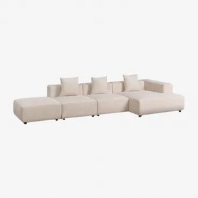 Sofa Modułowa Z Szezlongiem Narożnym Prawym, 3-częściowa Z Pufą ↔︎390 Cm Bruna Sztruksu Beżowy Len - Sklum