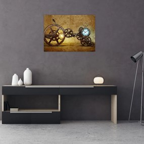 Obraz na szkle starych mechanizmów zegarowych (70x50 cm)